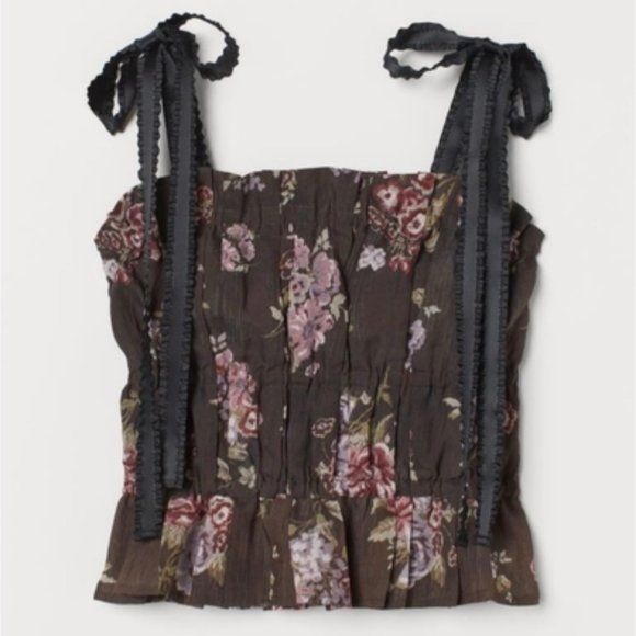 NWOT Brock Collection X H&M, Floral Ribbon Tie Up Top (Small) - Picture 2 of 8